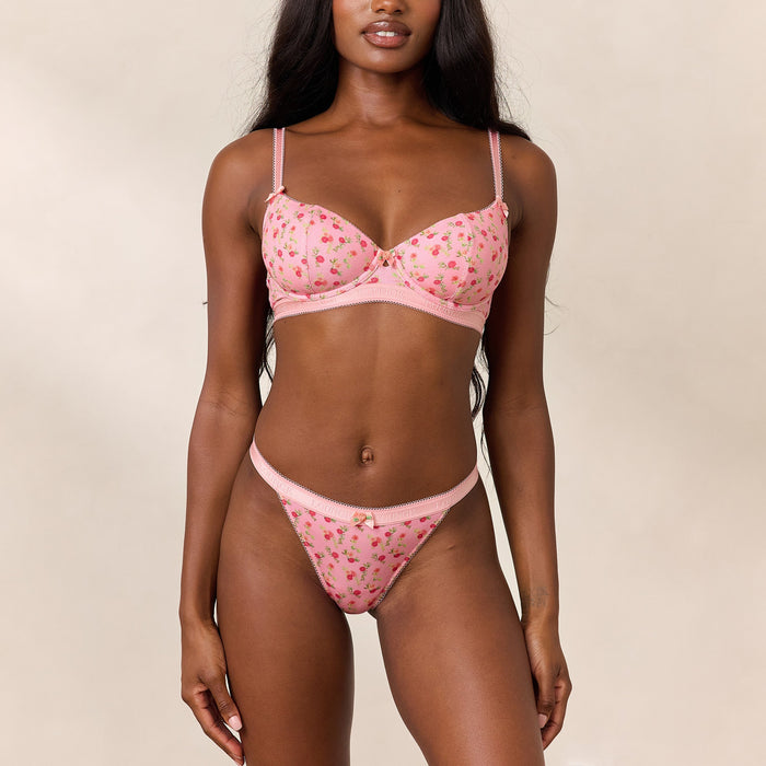Rosebud Ribbed Balcony Bra - Pink Floral