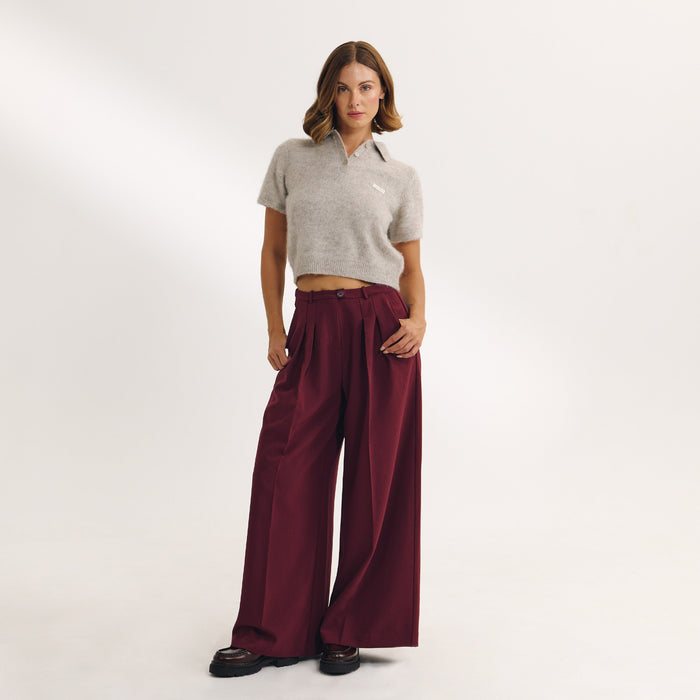 Wide-Leg Tailored Trousers - Cherry Lacquer