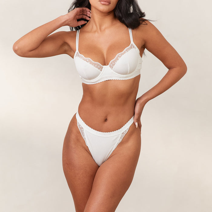 Ribbed Balcony Bra - White