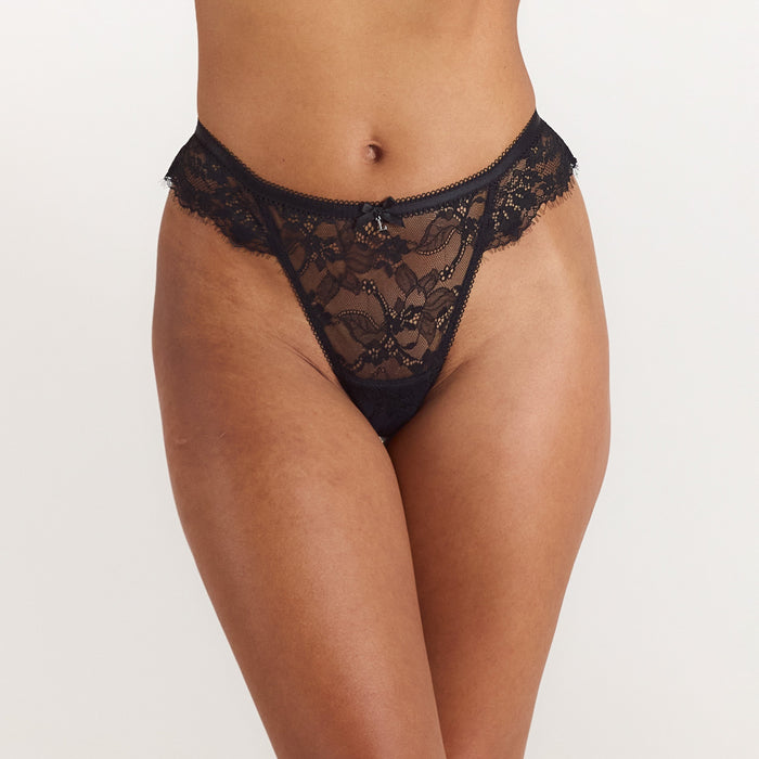 Lace Trim Thong - Black