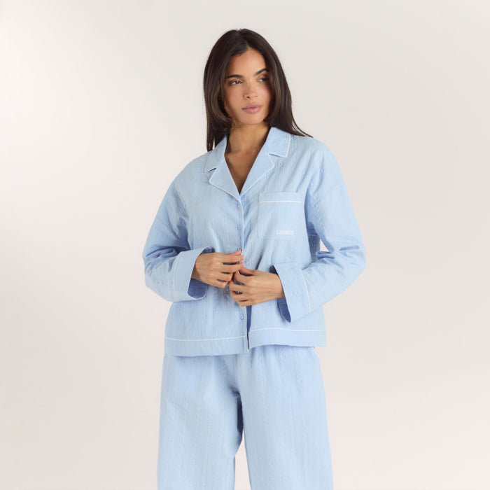 Textured Cotton Pajama Shirt - Blue