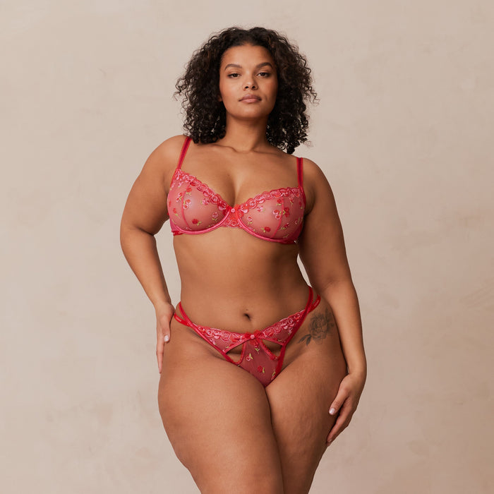 Blush Embroidered Balcony Bra - Hot Pink