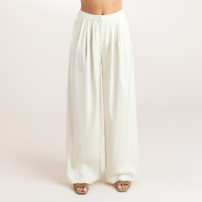 Satin Pleated Pants - Cream