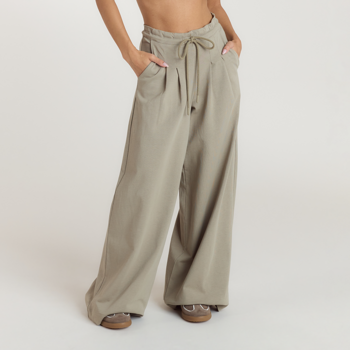 Pleated Wide Leg Trousers - Thyme