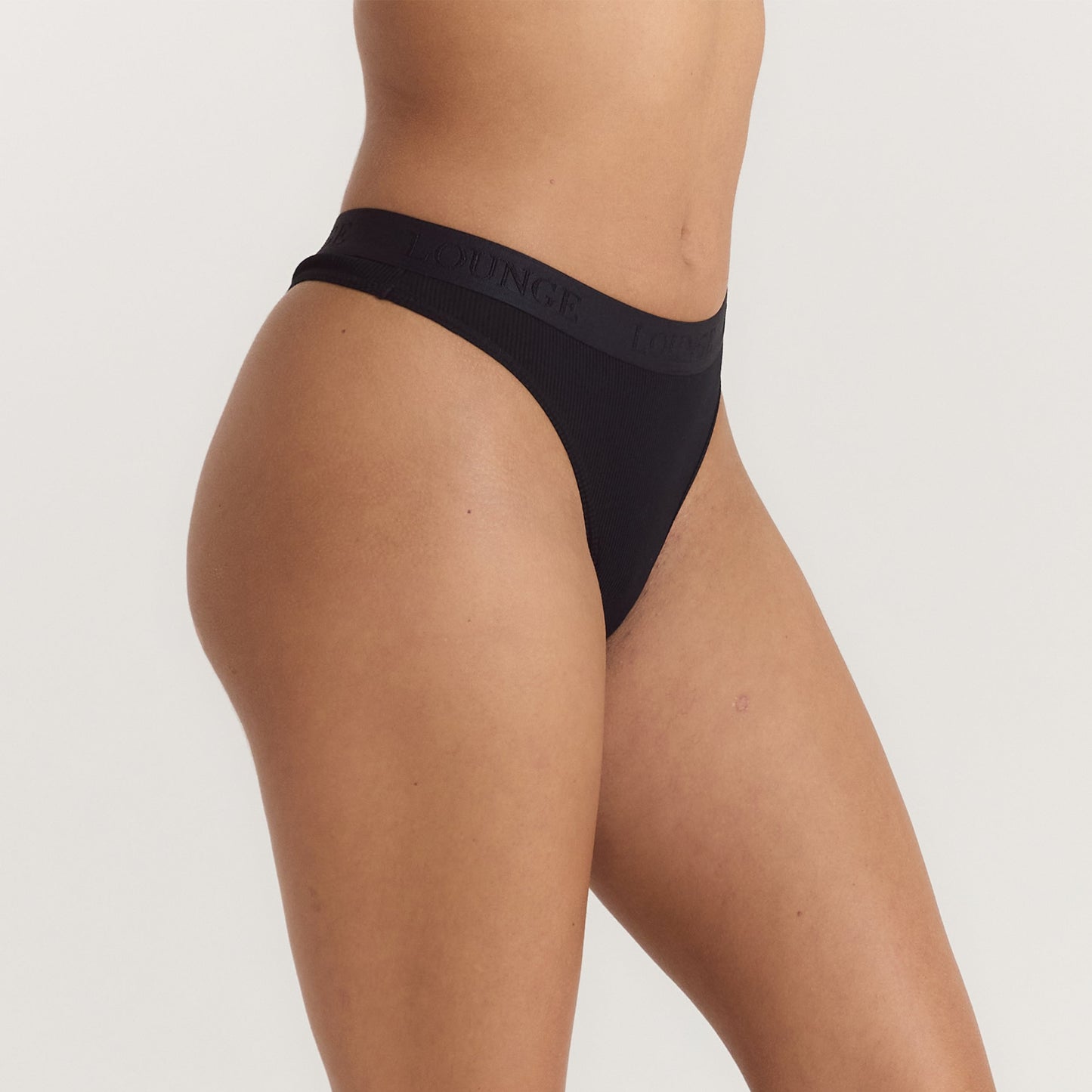 Soft Ribbed Thong - Black