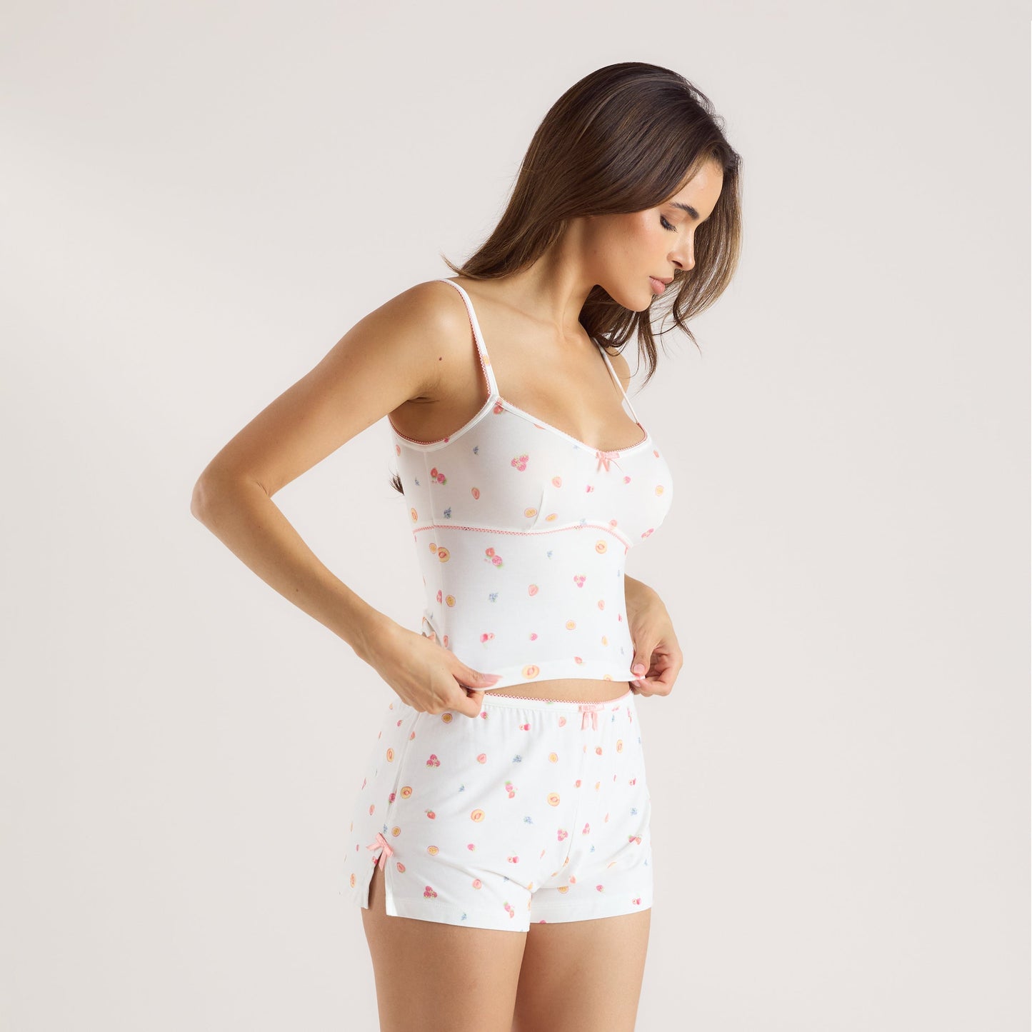 Modal Cami Pajama Top - White Fruits