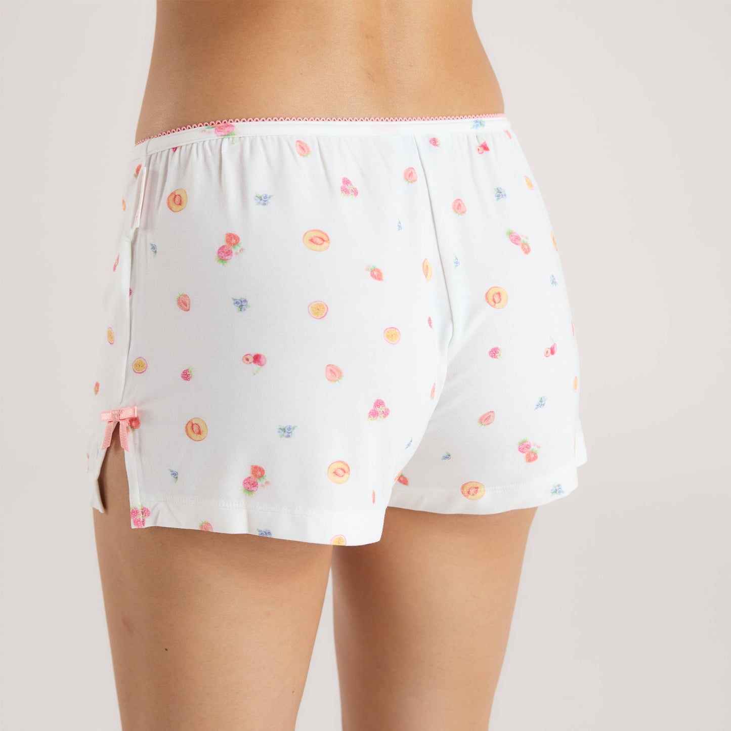 Modal Pajama Shorts - White Fruits