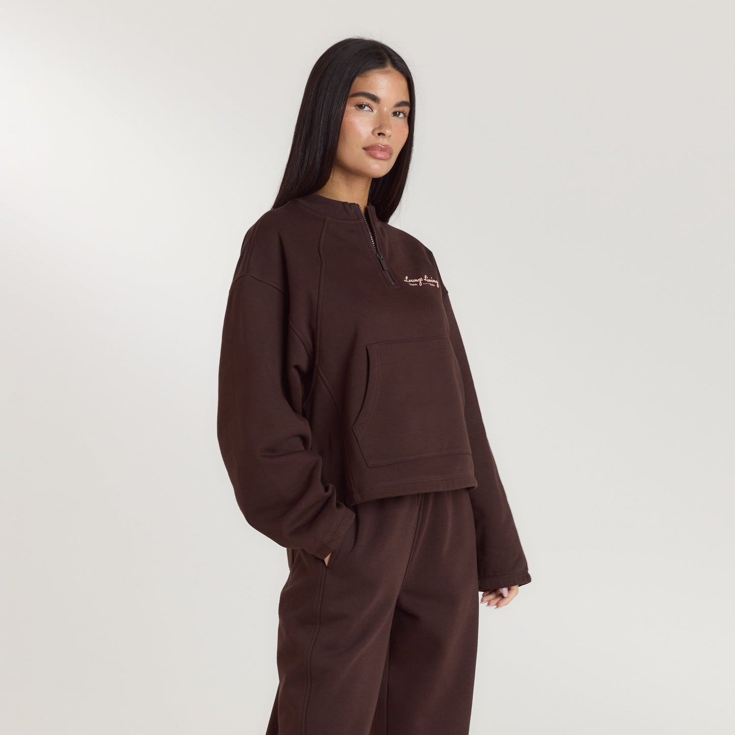 Lounge Living Quarter-Zip Jumper - Chocolate