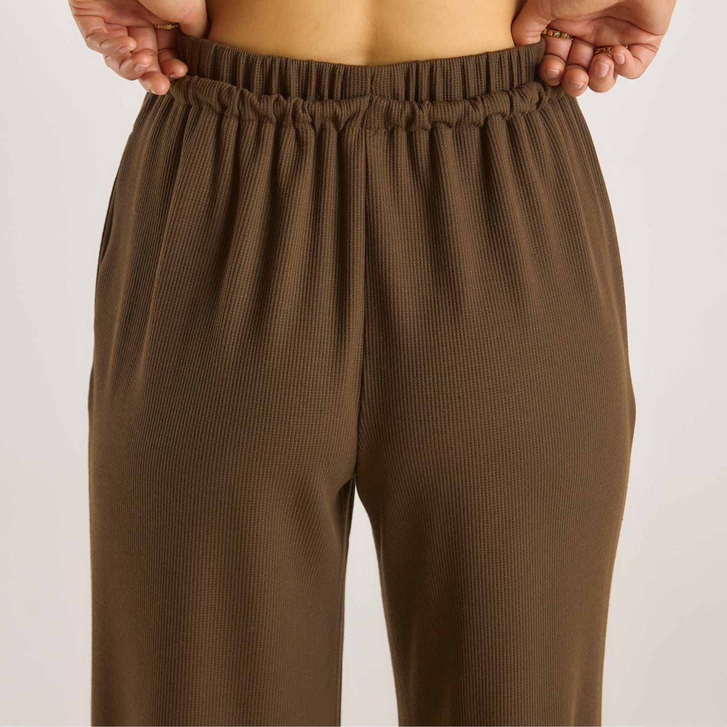 Waffle Wide Leg Pants - Chocolate