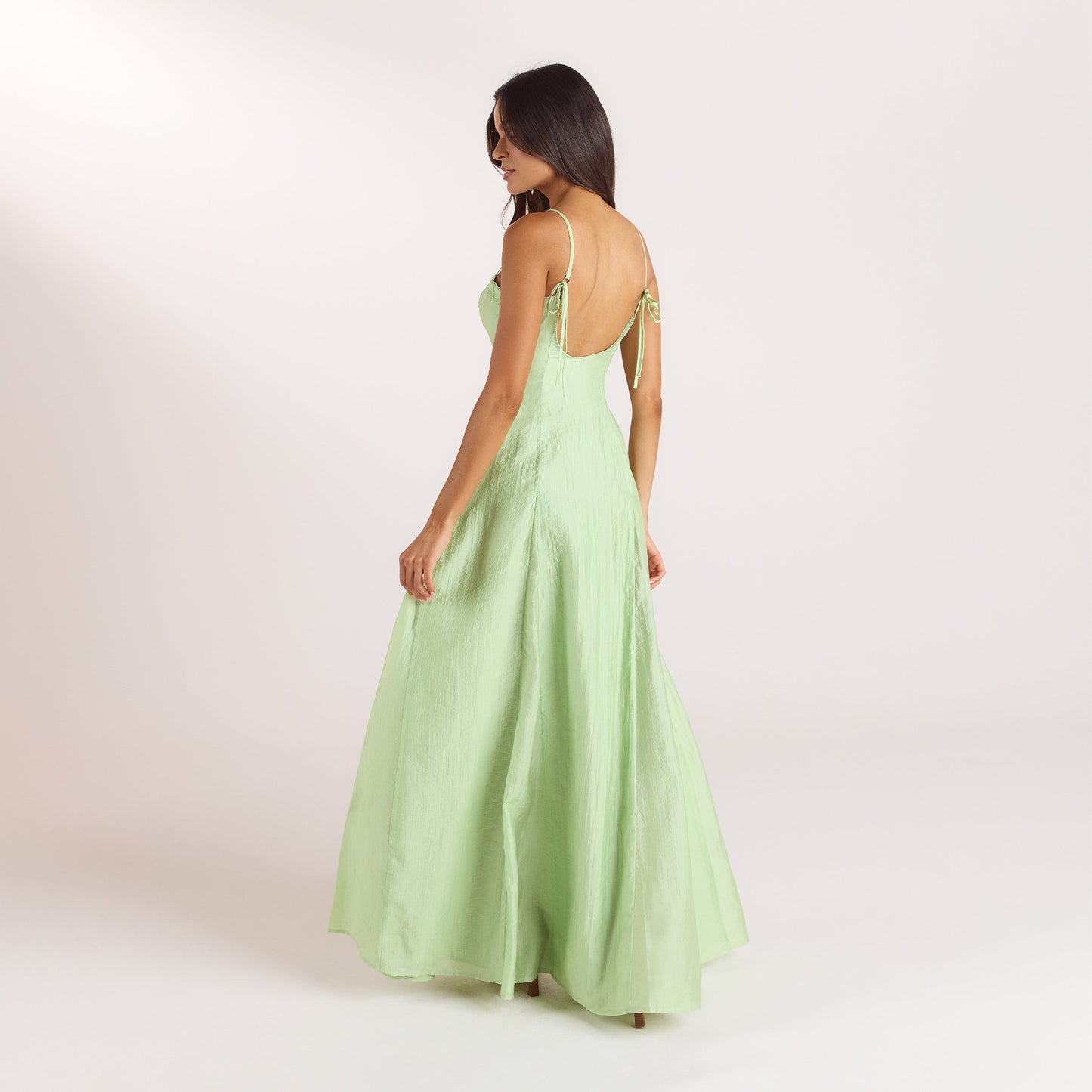 Embroidered Lace-Up Maxi Dress - Green