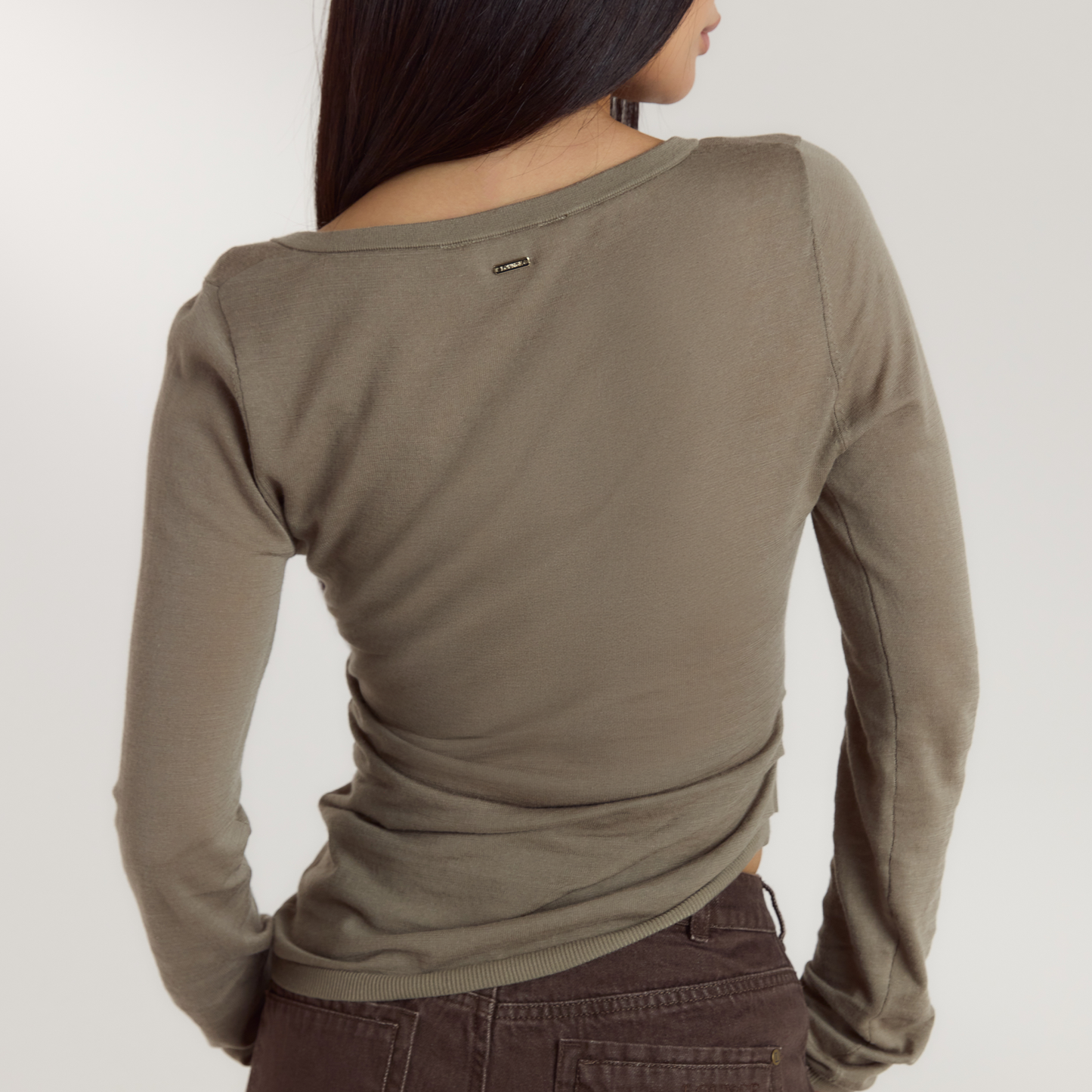 Asymmetric Fine Knit Top - Thyme