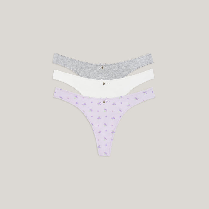 Cotton Kisses Thongs (3-Pack) - Lilac Print