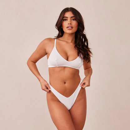 Ribbed Triangle Bra  - White