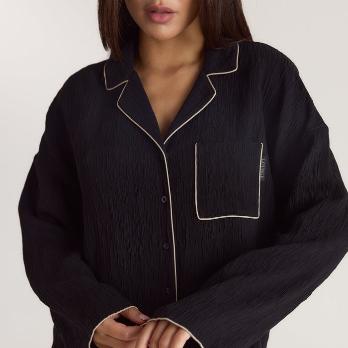 Crinkle Pajama Shirt - Black