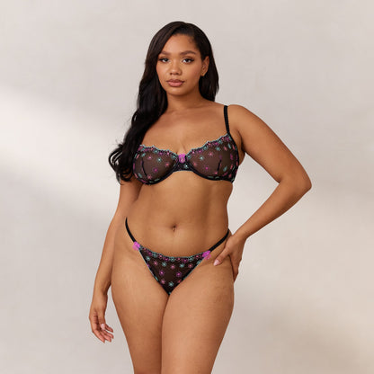 Neon Balcony Bra - Black & Aqua Blue
