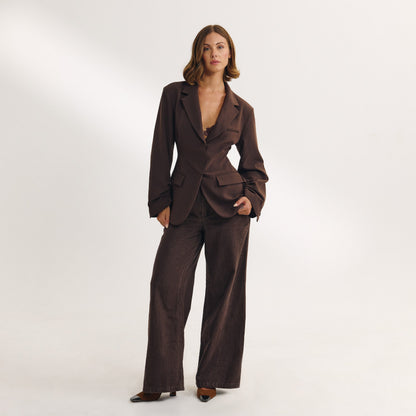 Draped Sleeve Blazer - Chocolate