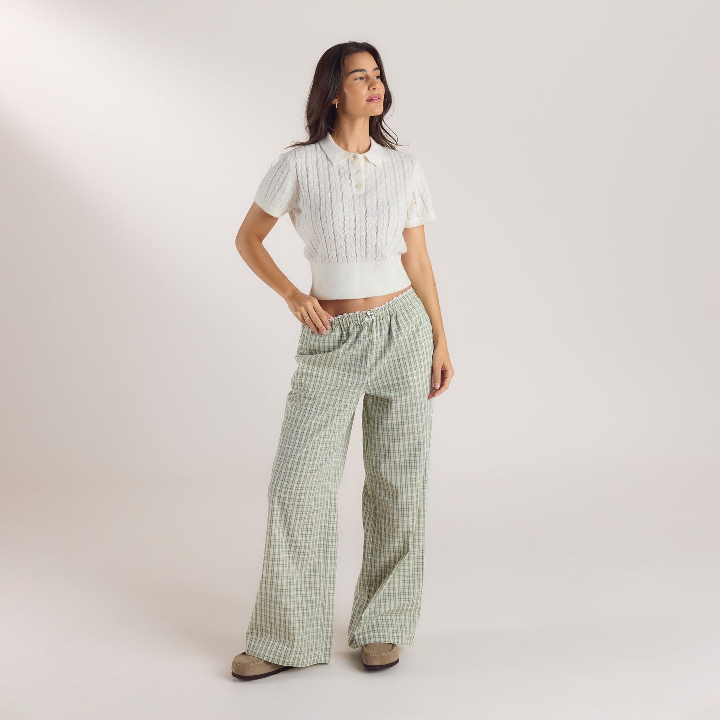 Check Cotton Pants - Green