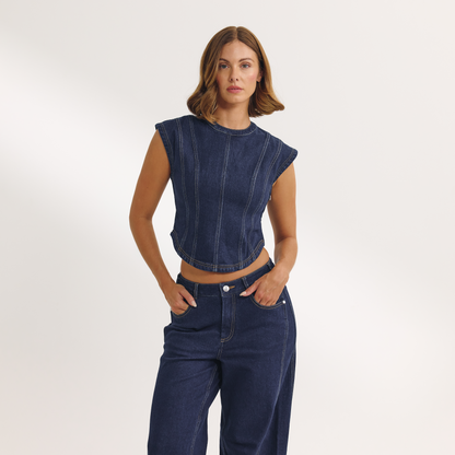 Fitted Denim Top - Indigo Blue