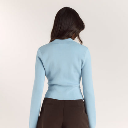 Ribbed Knitted Cardigan - Light Blue
