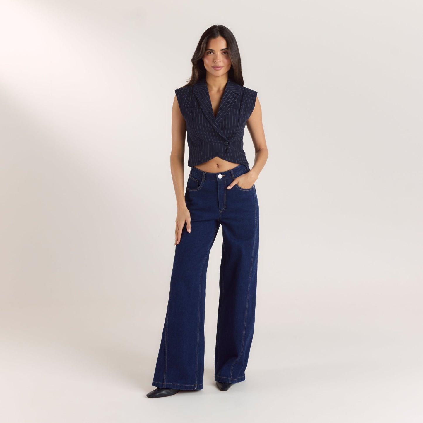 Crossover Waistcoat - Navy Pinstripe