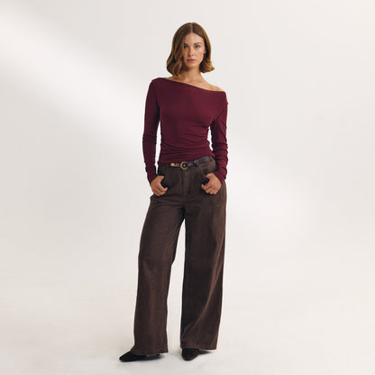 Slash Neck Top - Cherry Lacquer