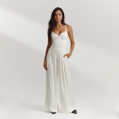 Satin Wide-Leg Pants - Off White