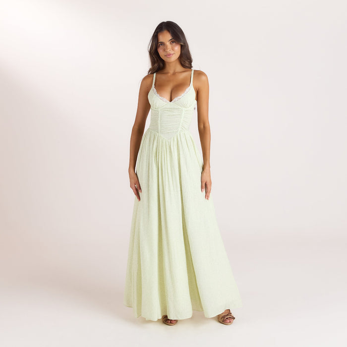 Wired Plunge Maxi Dress - Cream Floral