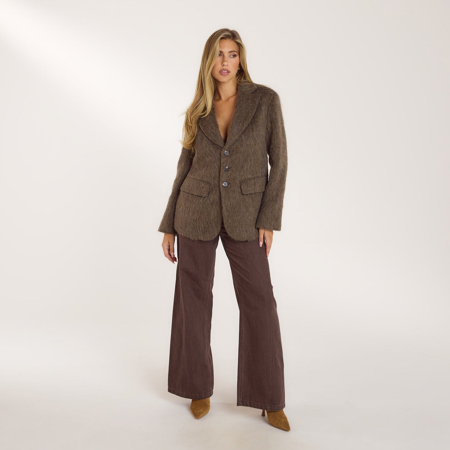 Oversized Wool Blend Blazer - Mink