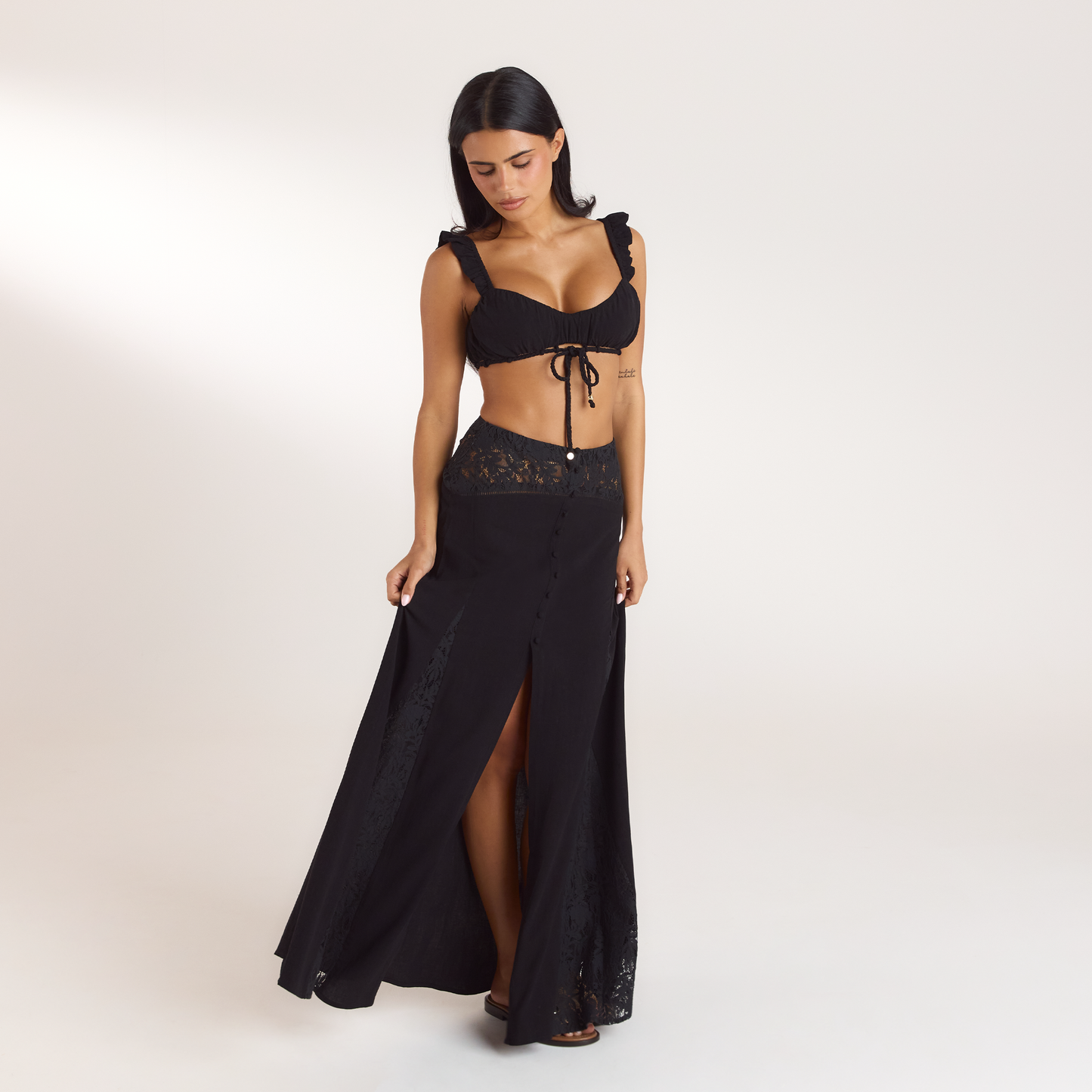 Lace Insert Maxi Skirt - Black