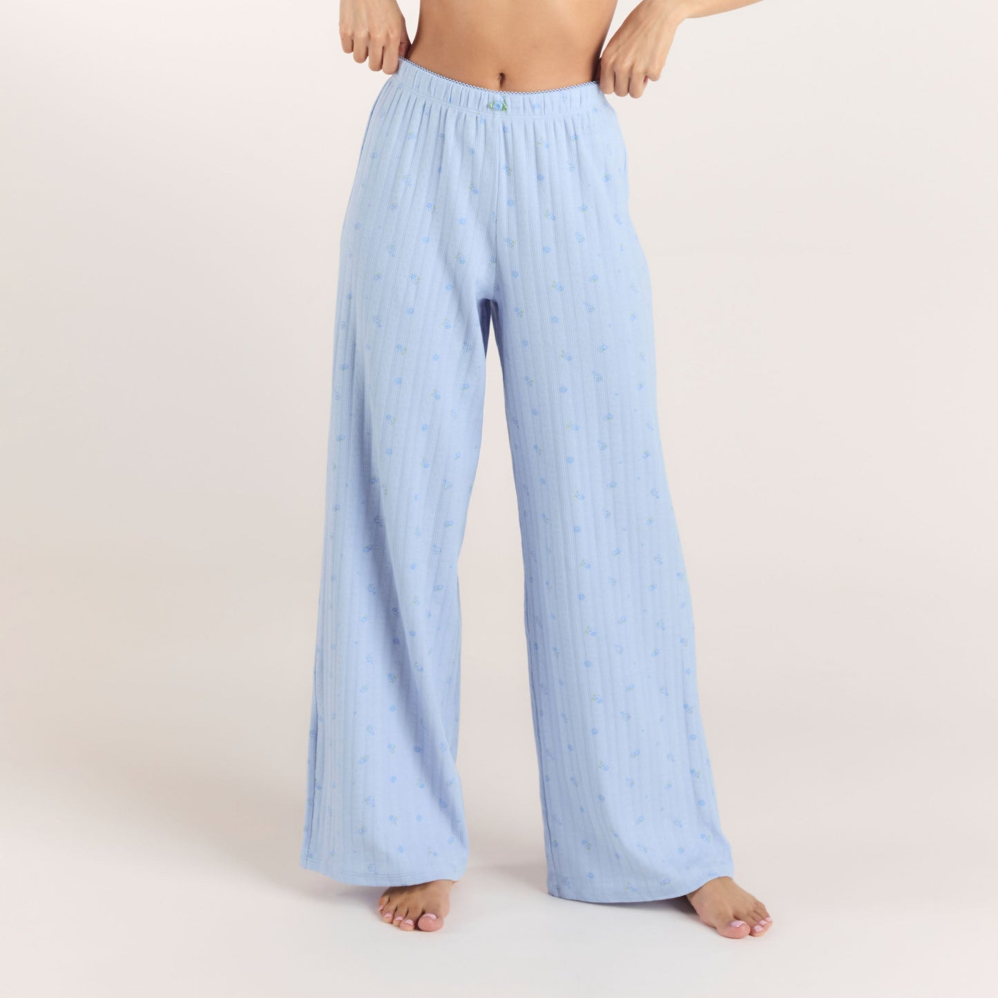 Pointelle Pajama Pants - Blue Floral