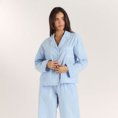 Textured Cotton Pajama Shirt - Blue