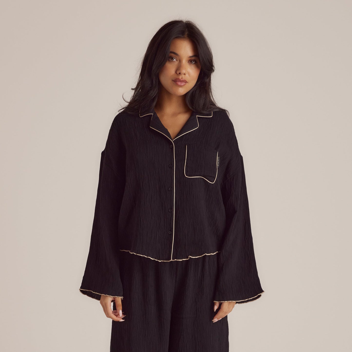 Crinkle Pajama Shirt - Black