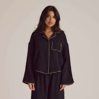 Crinkle Pajama Shirt - Black