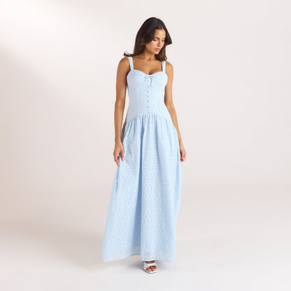 Broderie Maxi Dress - Blue