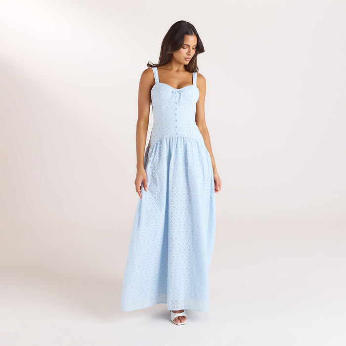 Broderie Maxi Dress - Blue