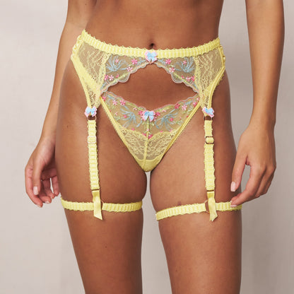 Ilianna Intimates Thong & Suspender Belt - Yellow