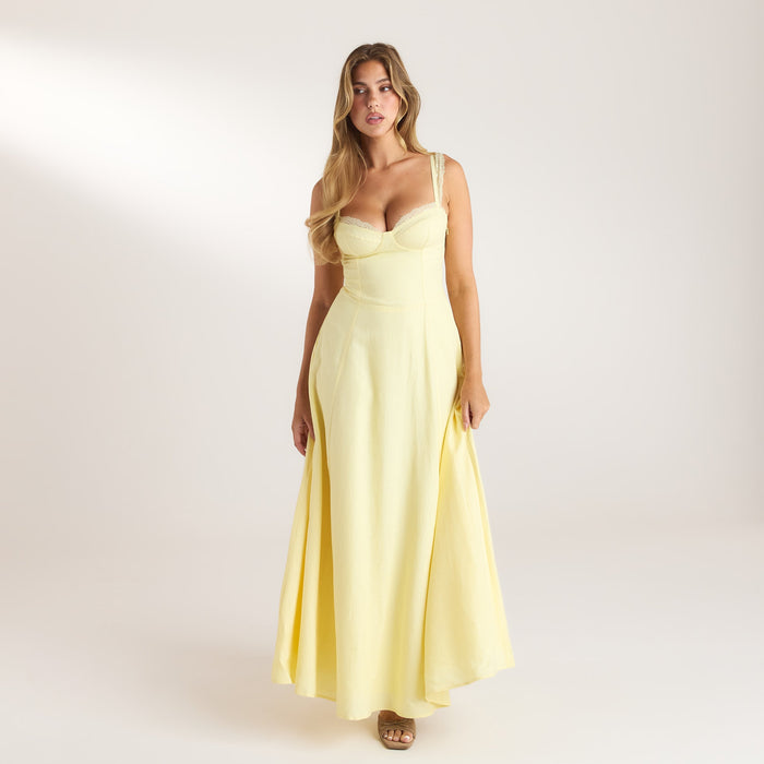 Lace Trim Maxi Dress - Lemon