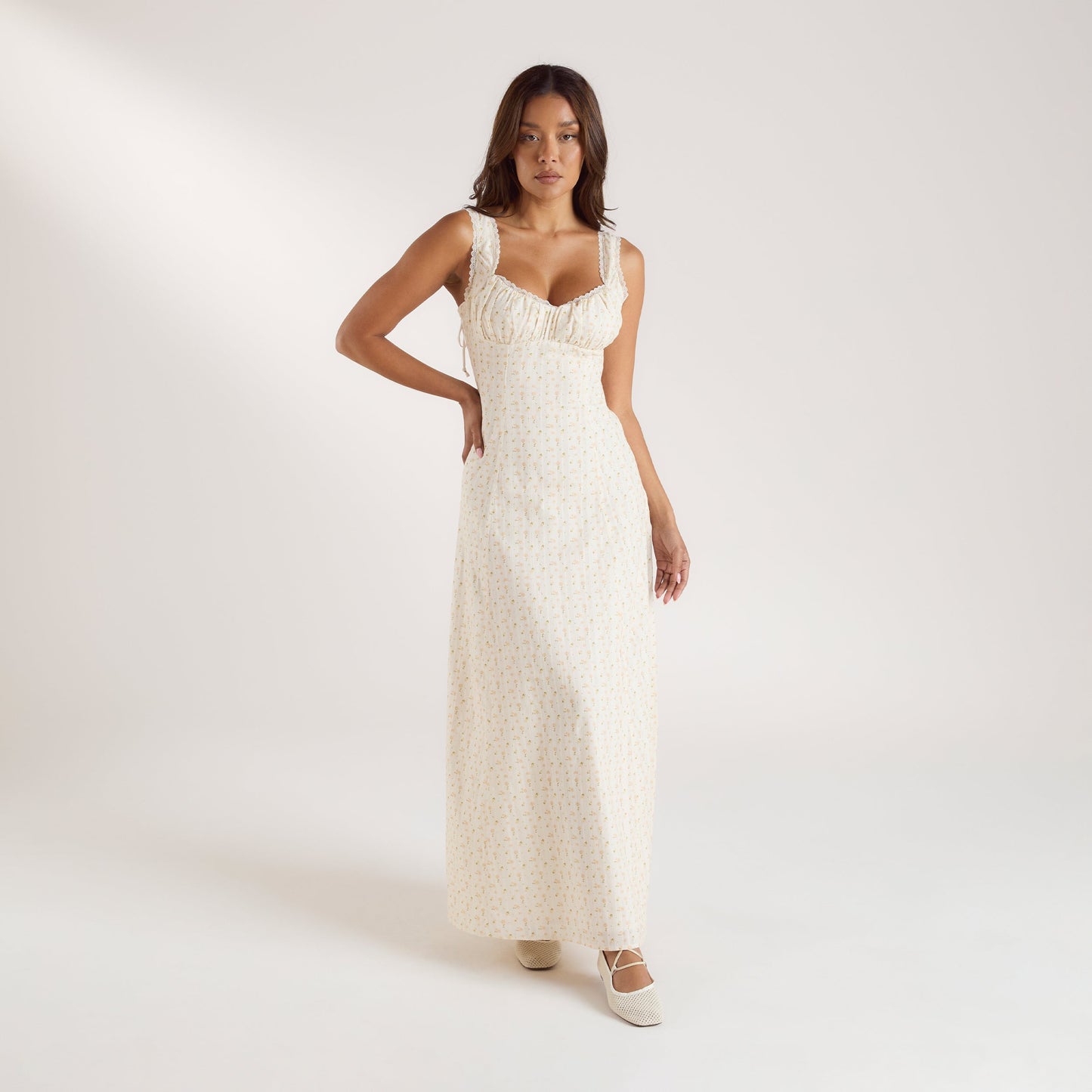 Corset Back Maxi Dress - Peach Floral