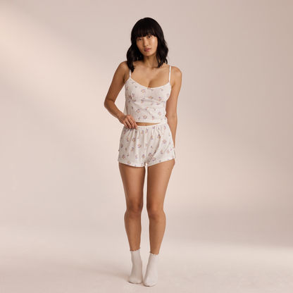 Pointelle Pajama Shorts - White Floral