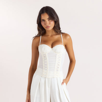 Ruched Sheer Corset Top - Cream