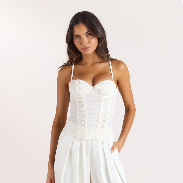 Ruched Sheer Corset Top - Cream