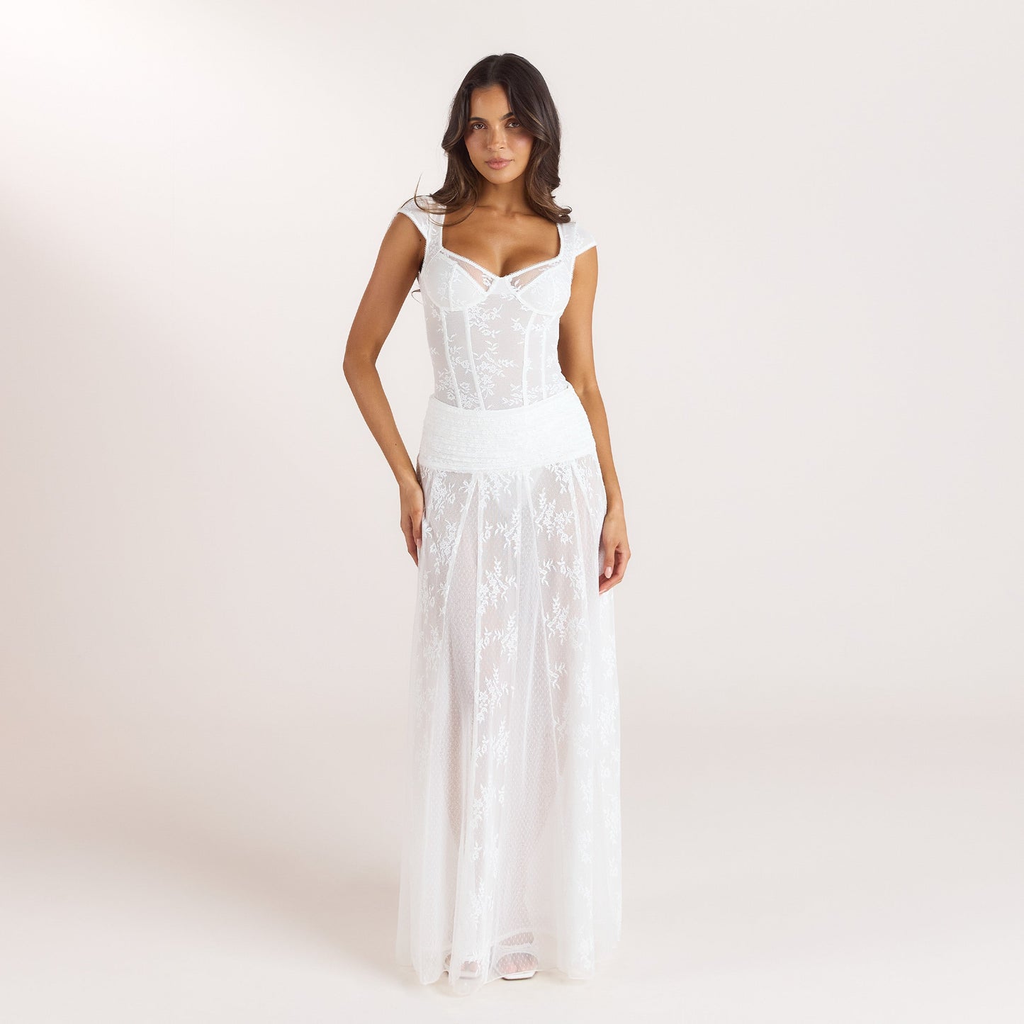 Sheer Lace Maxi Skirt - White