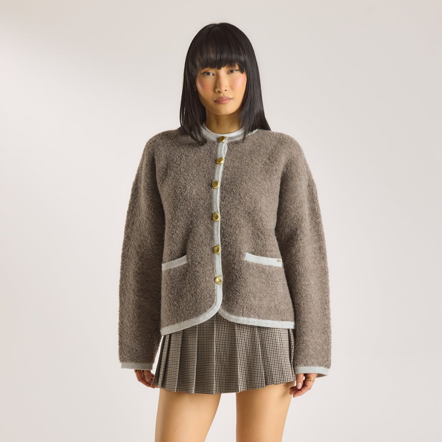 Knitted Wool Blend Jacket - Truffle