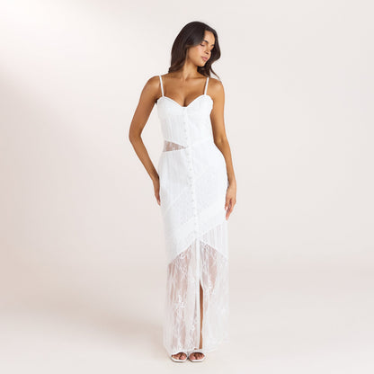 Broderie & Lace Maxi Dress - White