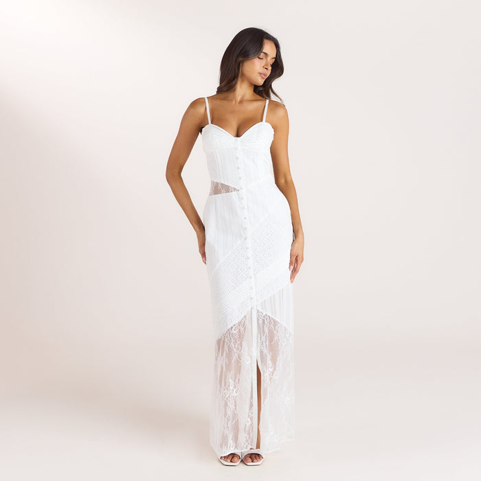 Broderie & Lace Maxi Dress - White