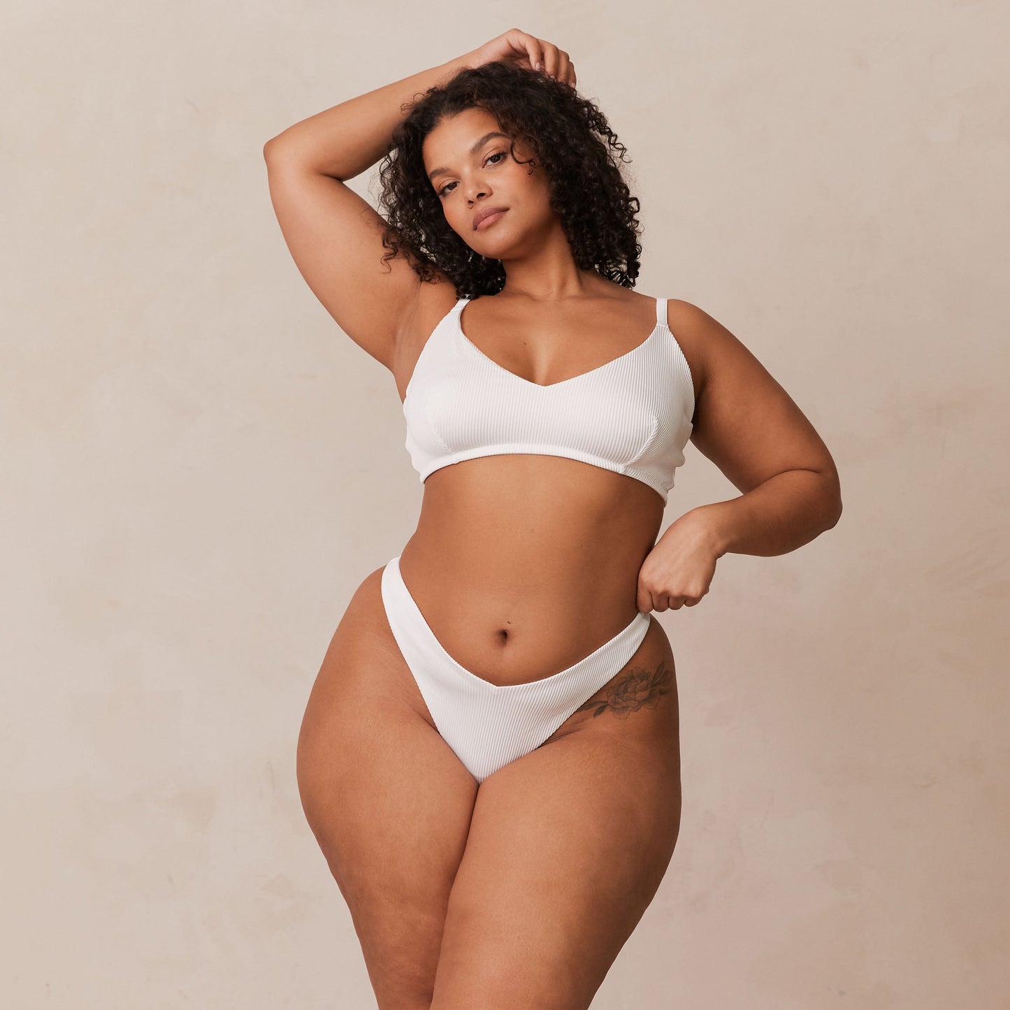 Ribbed Triangle Bra  - White