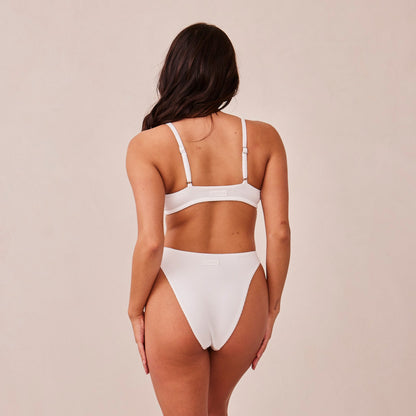 Ribbed Triangle Bra  - White
