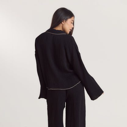 Crinkle Pajama Shirt - Black