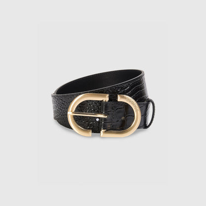 Curved Buckle Belt - Black