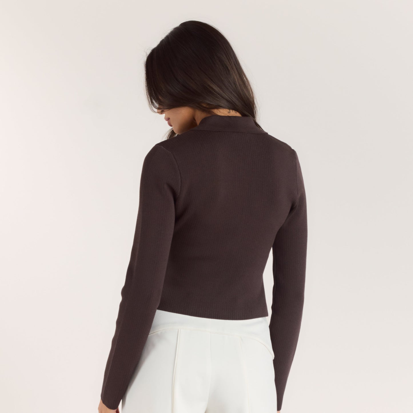 Ribbed Knitted Cardigan - Chocolate